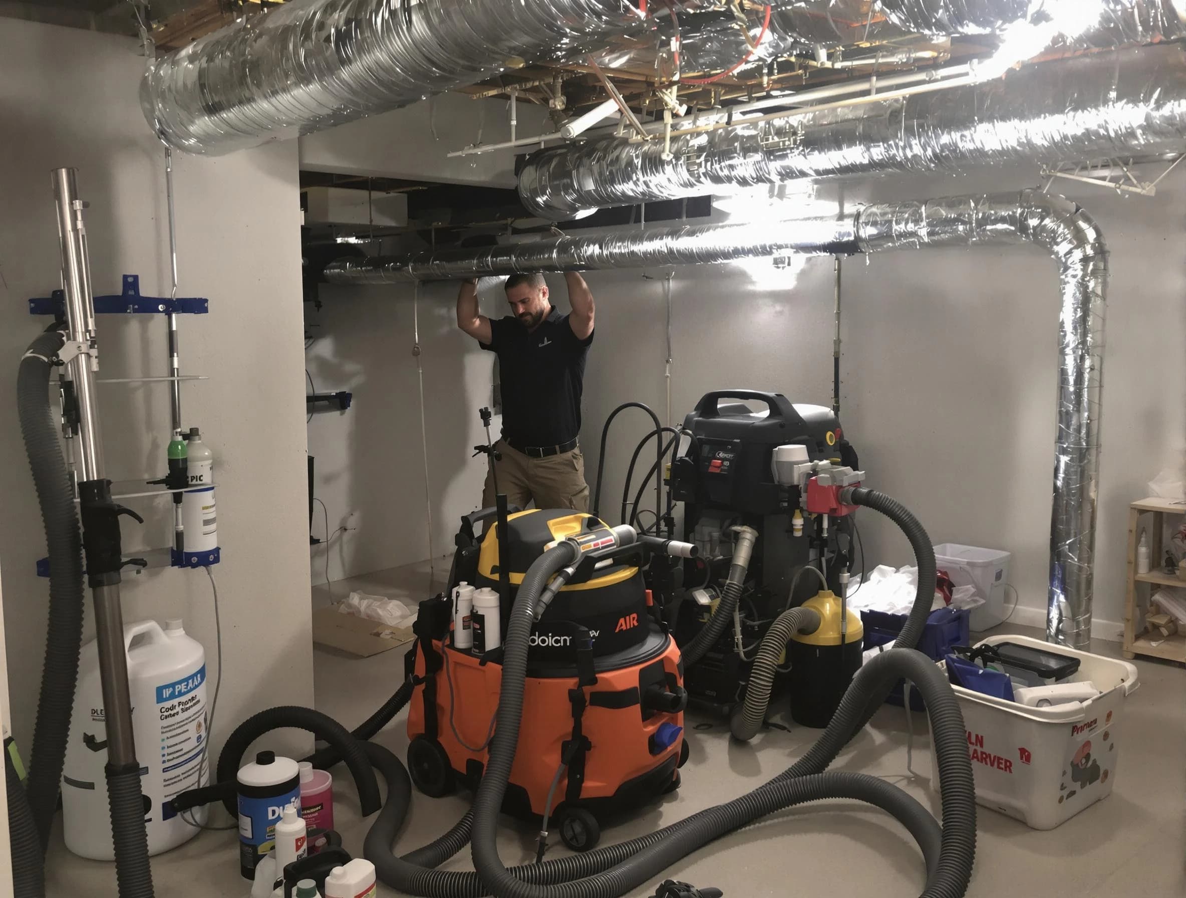 Mountain Park Air Duct Cleaning specialist performing professional mold removal from air ducts using safety equipment in Mountain Park